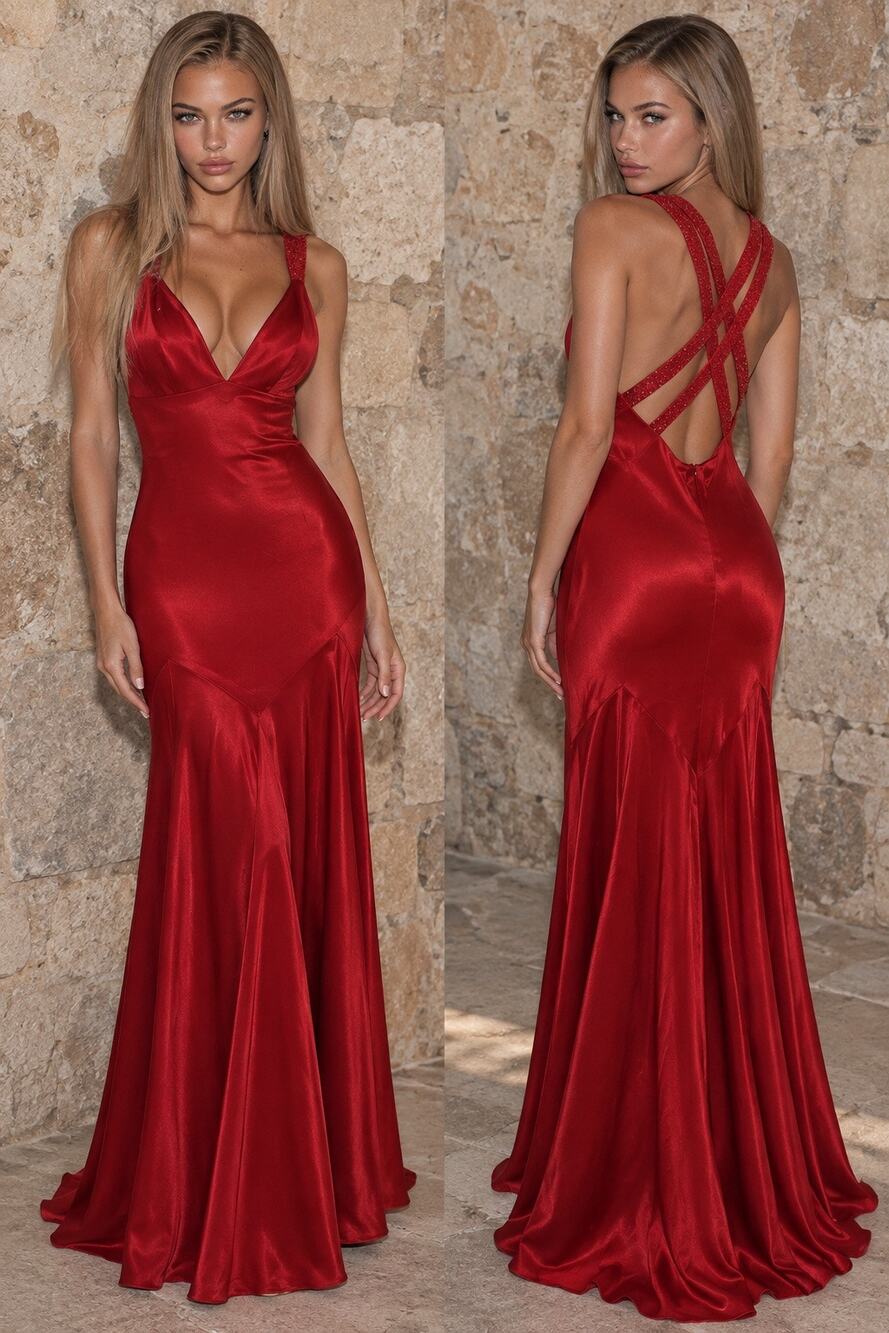 Vintage 90s Y2K Niki Livas Red Liquid Satin Halter Gown Sz 10 MSRP $200